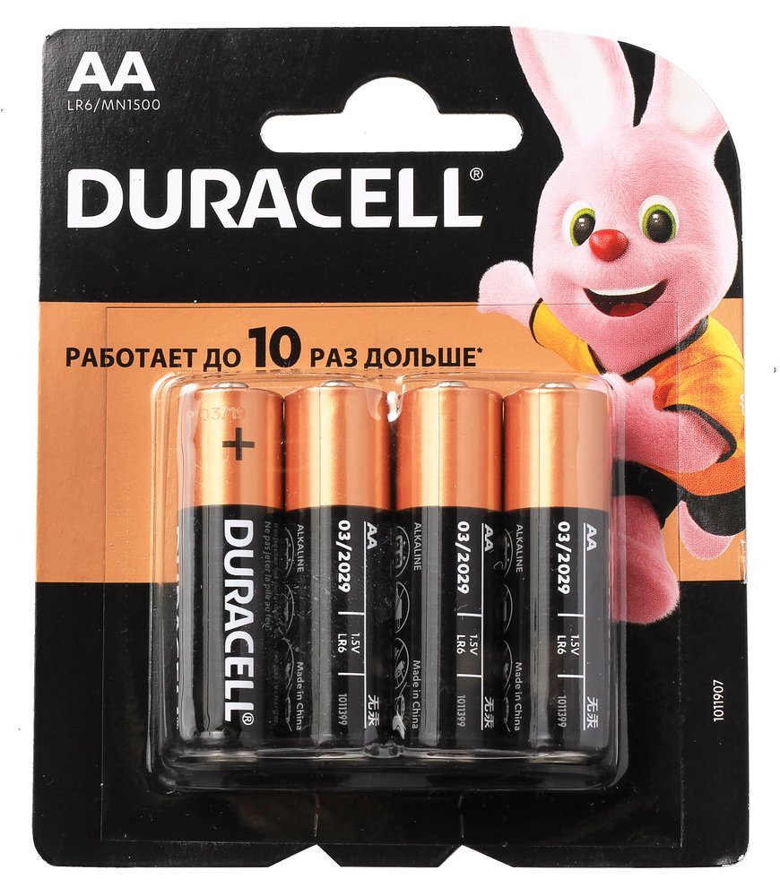 Батарейки Duracell AA (LR6/MN1500, 1,5V, Alkaline) BL-4