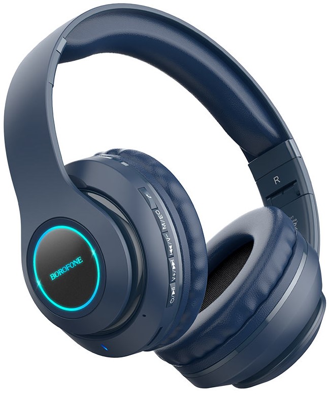 Наушники с микрофоном беспроводные Borofone BO17 Blue (BT5.0/4pin, 400мАч/7ч, microSD)