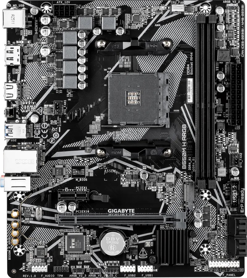 Материнская плата GIGABYTE B550M H ARGB (6 фаз, 2xD4, 3xARGB, 1xRGB, 2xSYS_FAN) 9MB55MHA-00-G10