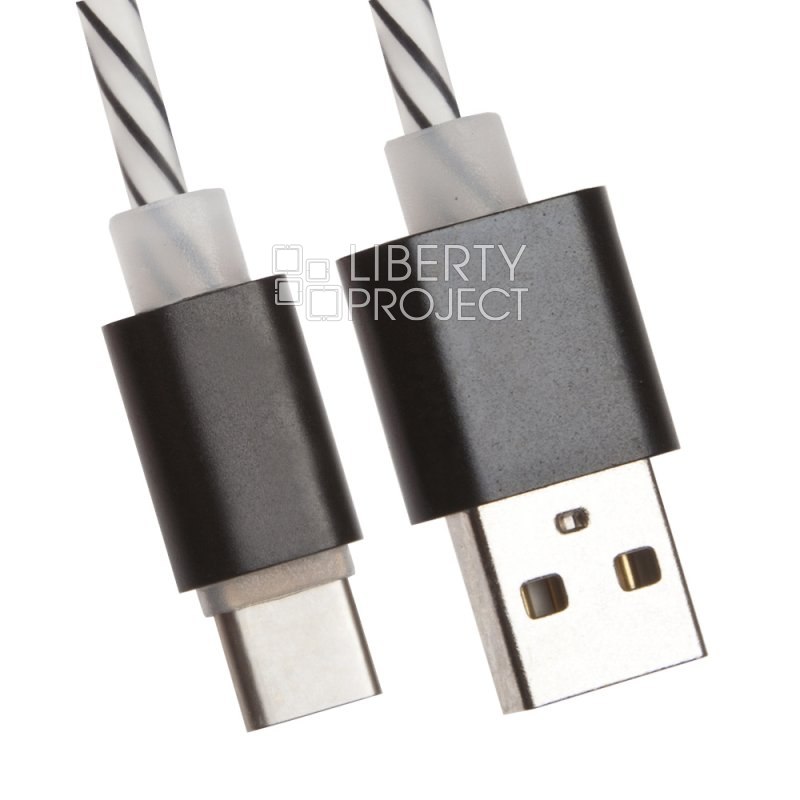 USB кабель LP USB Type-C витая пара с металлическими разъемами 1 м. (белый с черным европакет)
