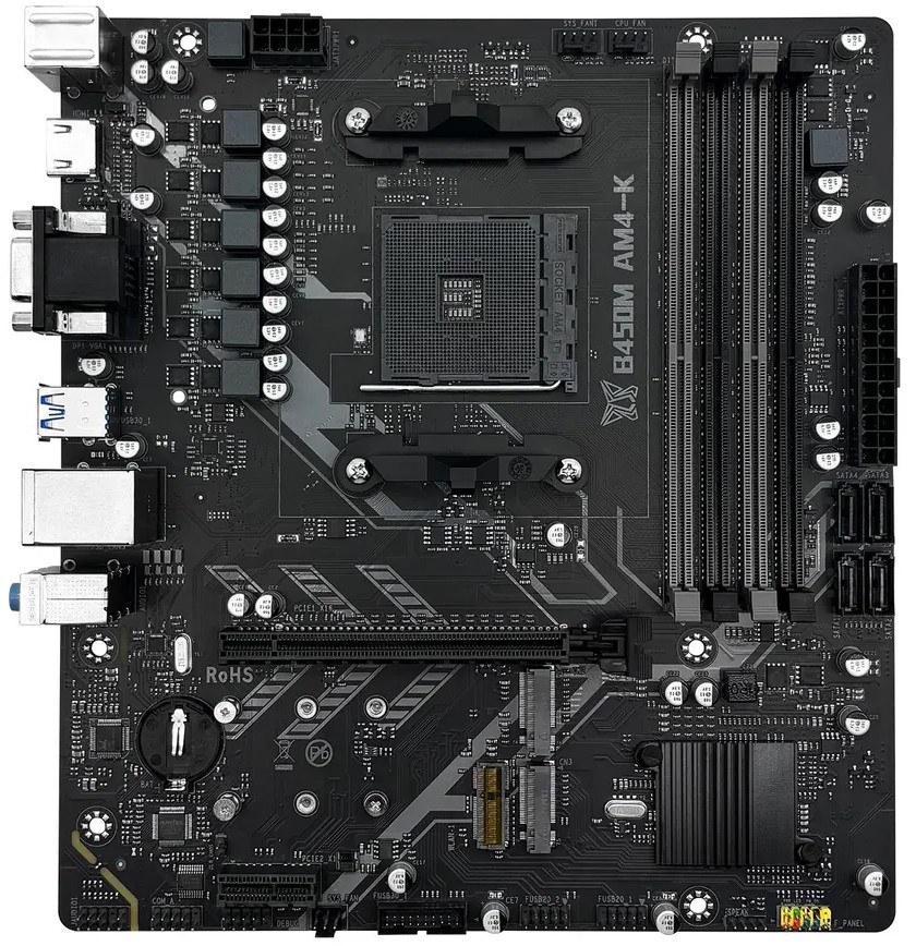 Материнская плата MACHINIST B450 AM4-K (AM4, 6 фаз, 2xCHA_FAN, 2xM.2, 4xSATA) 