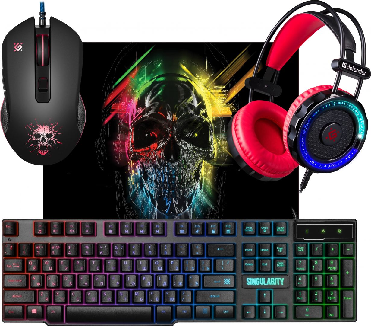 Комплект игровой (кл-ра, мышь, гарнитура, коврик) Defender Singularity MKP-118 (52118)